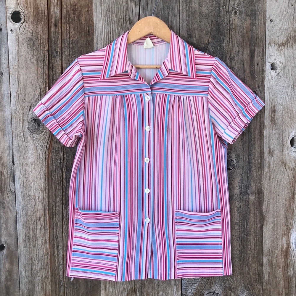 VTG 1970s-80s 50's Style Pinstripe Pocketed Casual Mom Shirt, 36